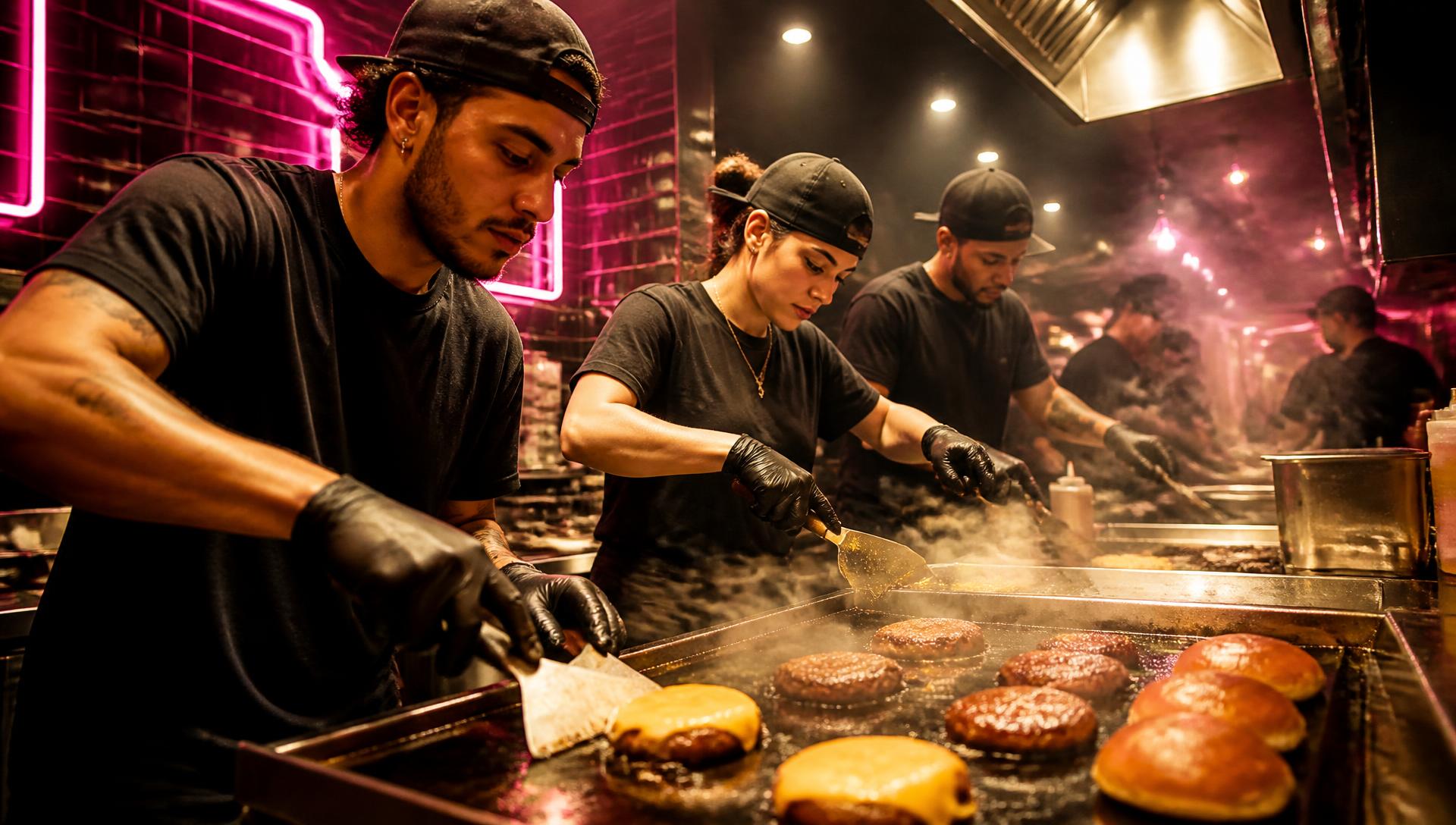 Équipe en cuisine chez #HASHTAG BANGERS